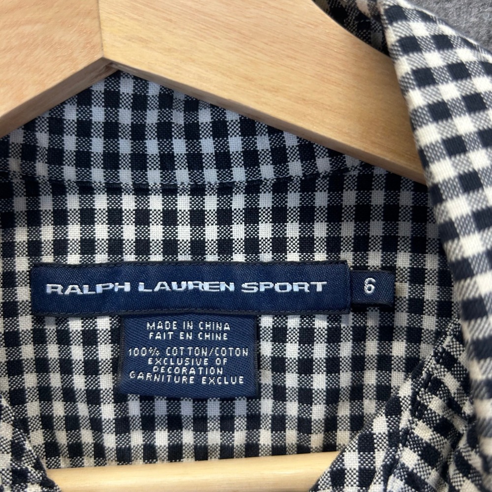Ralph Lauren Sport Womens 6 Gingham Button Down Shirt Navy Blue White Cotton - Picture 4 of 9